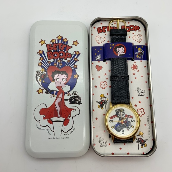 Vintage \'96 Betty Boop Motorcycle Betty Moving Eyes Lizard Grain Watch WORKING! main image 7